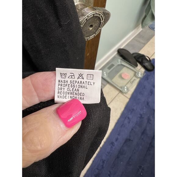 Black Linen Blend Fit And Flare Midi Dress Sz L Side Pleats Goth Retro Cottage - Picture 8 of 8